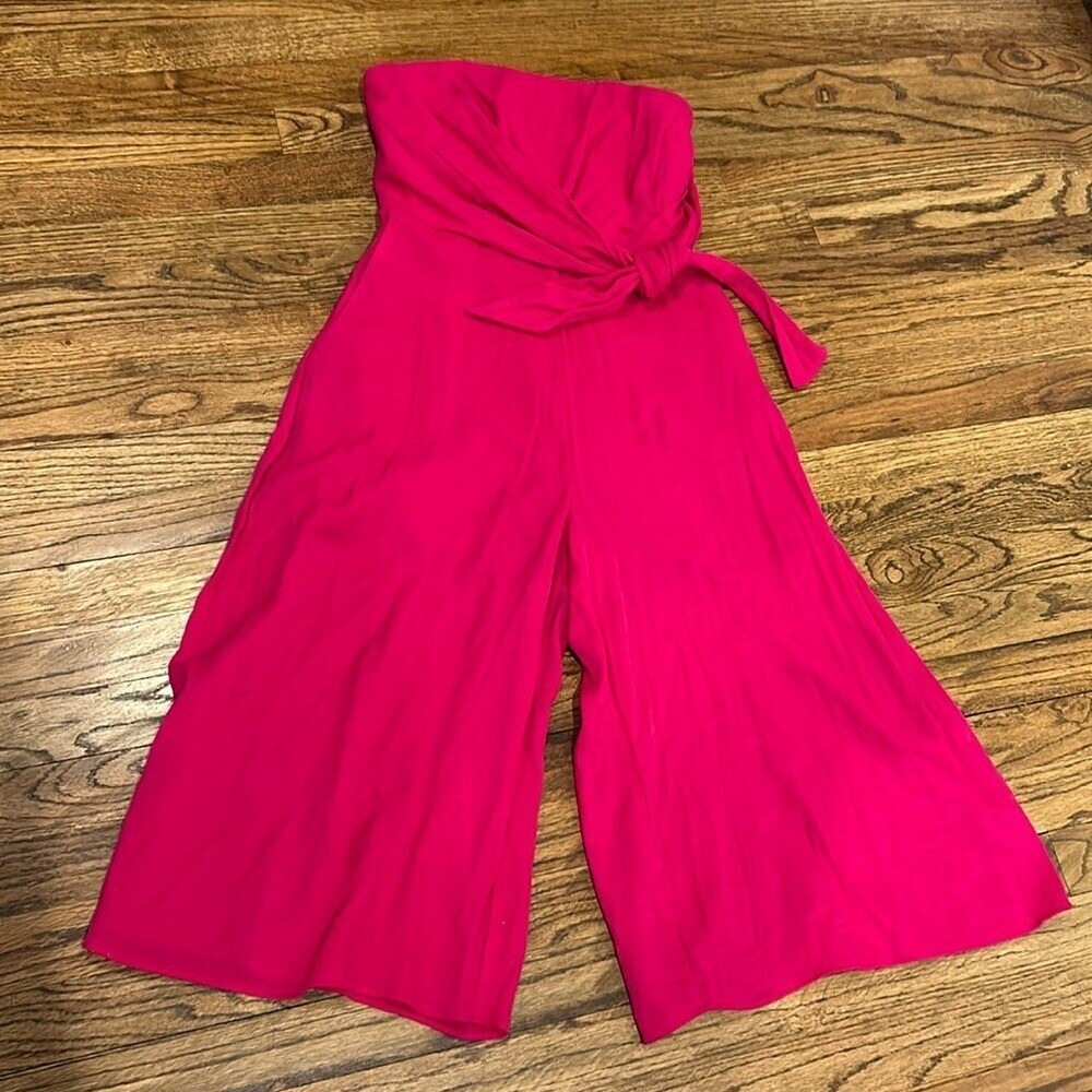 ANTHROPOLOGIE Maeve hot pink party summer strapless cropped jumpsuit 2 Petite 2P